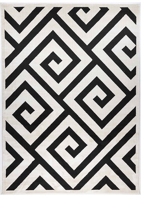 Tapete Geométrico Moderno en Marfil y Negro