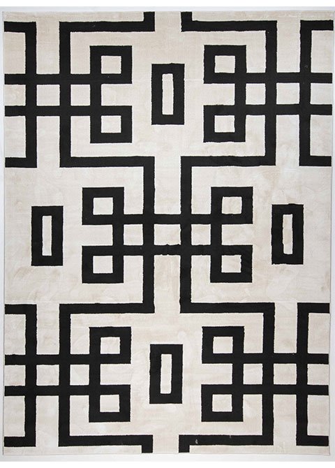 Tapete Geométrico en Hueso y Negro Ébano